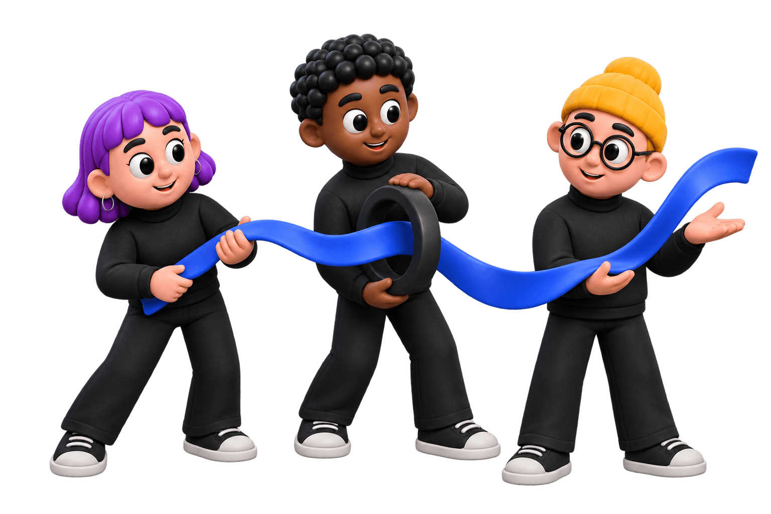 Three Kriqy team characters guiding employee voice into a visible signal
